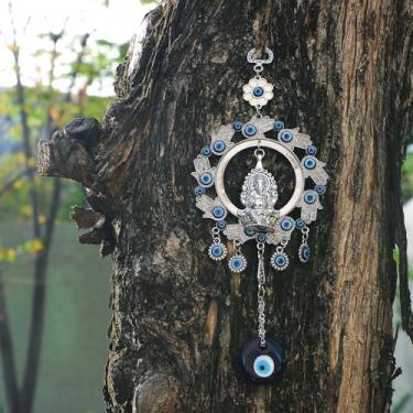 Imagem de Olho turco azul com Ganesha e Hamsa, decoração de pendurar à mão, amuleto de Nazar, porta, janela, pendurar na parede, proteção e bênção, decoração de casa, presente espiritual de aniversário para