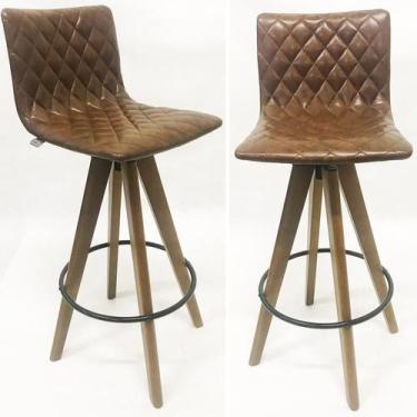 Imagem de Kit 2 Banquetas alta madeira giratória Angélica Matelassê cor marrom -