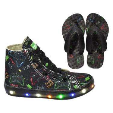Imagem de Tênis Led Infantil Masculino Cano Alto Botinha Meninos Gamer Aranha +C