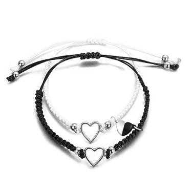 Imagem de 1 par de pulseiras de atração mútua para casais amor infinito coração combinando cruz Yin Yang feito à mão trançado relacionamento cordão ajustável para ele e para ela melhor amigo promessa presente de dia dos namorados, Metal Metal cordão corda esmalte, Cabo