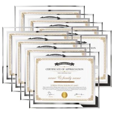 Imagem de Hoikwo Molduras de 21 x 27 cm, 8 pacotes de molduras de certificado de vidro prata para prêmio de diploma de documentos, apenas para exibição de mesa vertical ou horizontalmente