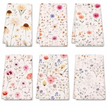 Imagem de HunnmingRe Toalhas de cozinha de saco de farinha - Conjunto de 6 panos de prato de primavera 71 x 68 centímetros panos de algodão reutilizáveis absorventes para limpeza design fofo decoração de casa