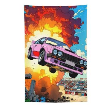 Imagem de HouLaiZhe JDM Tapeçaria de carro retrô carros esportivos pulando sobre frescor explosiva pendurar na parede quarto decoração de casa tapeçarias estética piquenique decoração de parede arte de parede