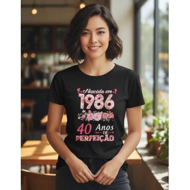 Imagem de Camiseta Feminina Floral Rosa Nascida 1986 40 Anos 100% Algodao Premiu