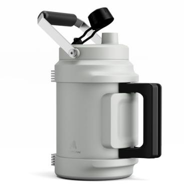 Imagem de POWCAN Garrafa de água isolada de 1,814 g, tampa de bico de canudo 2 em 1, alça dupla, à prova de vazamento, mantém frio 48H, jarro de água de aço inoxidável de 2 litros para viagens, academia