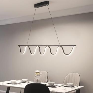 Imagem de Luminária pendente LED linear para sala de jantar, com 100 cm de comprimento, lustre regulável com controle remoto, luminária moderna para mesa de jantar, sala de estar, bar, escritório, alt