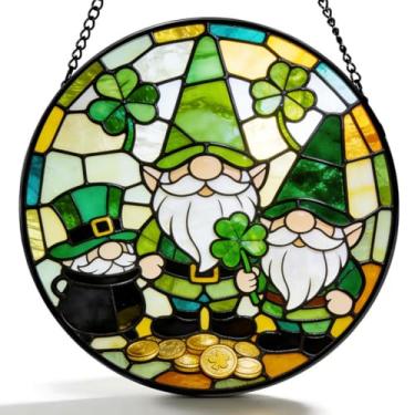 Imagem de Funoasis Apanhador solar de vitral do Dia de São Patrício - Enfeites para pendurar na janela, trevo e duende, decoração de casa e bar