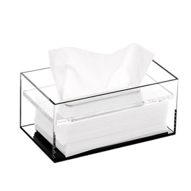Imagem de Dispensador facial retangular decorativo de acrílico para casa, banheiro, cômoda, escritório, caixa de lenços de papel, capa de caixa de lenços faciais (preta, pequena)