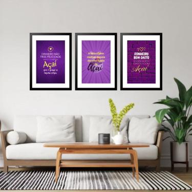 Imagem de Kit 3 Quadros Grandes Açaí 60X48Cm