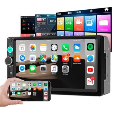 Imagem de Central Multimídia Automotiva 2 Din com Tela Touch 7 Polegadas HD, Bluetooth, USB, SD, Rádio FM, Espelhamento de Tela, Compatível com Android, Preto, Inclui Câmera de Ré