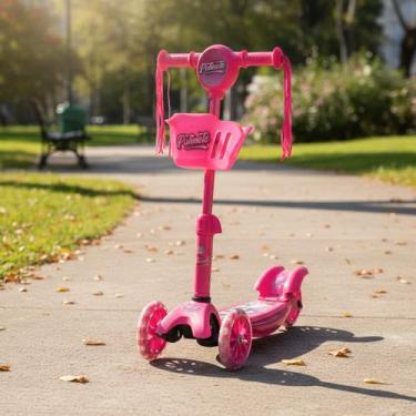 Imagem de Patinete Infantil 3 Rodas Dobrável Com Som Luz Led Criança, Rosa