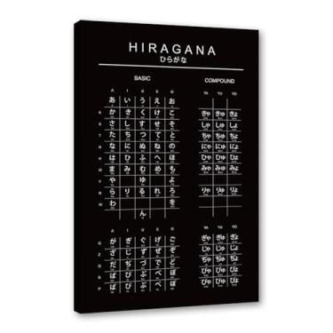 Imagem de Pôster do gráfico do alfabeto japonês Hiragana Katakana preto e branco pintura em tela educação aprender impressões escritório sala de aula decoração (SKU10,12x40,6 cm = (30 x 40 cm), emoldurado (tela