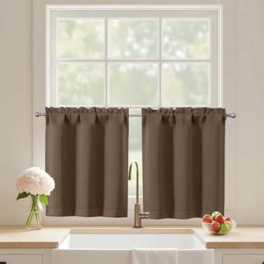Imagem de Ebesto Cortinas curtas de 61 cm de comprimento, 2 painéis, cortinas de janela de cozinha com isolamento térmico sobre a pia, cortinas de café com bolso de haste de meia janela para armário de porão de