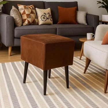 Imagem de Banqueta Quadrada Sued De Tecido Veludo 45cm(Pé Ecológico Caramelo)