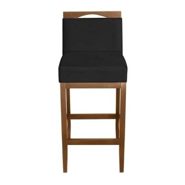 Imagem de 1 Banqueta Baixa para Balcão Estofada com Encosto em Madeira Cozinha Bancada Banco Alto Luxo(Preto,0,96cm total - 0,71cm assento)