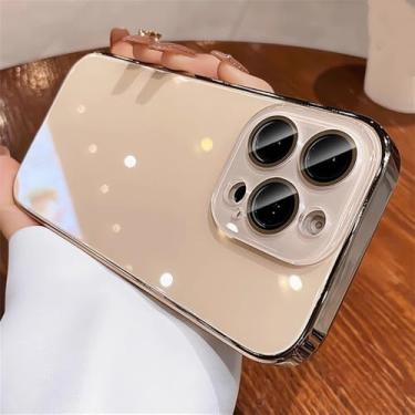 Imagem de Capa protetora de luxo com revestimento brilhante para iPhone 15, 16, 17 Pro Max, Air 14, 13, 12 e 11, com lente de vidro cristal, cor ouro titânio, compatível com iPhone 14 Pro.