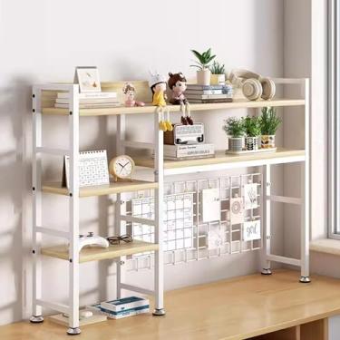 Imagem de Estante de mesa de computador, organizador de estante de metal, estante de bancada de madeira multiuso, organizador de mesa, estante de mesa, estante de mesa de escritório, para escritório em casa