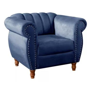Imagem de Poltrona Chesterfield Realeza Vintage Retrô Suede Azul Marinho