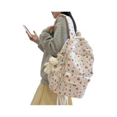 Imagem de Mochila Floral Branca De Nylon Para Adolescentes, Bolsa Escolar Bonita