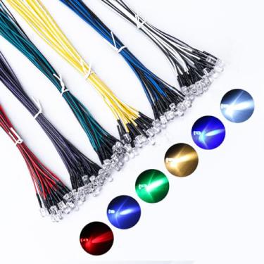 Imagem de DiCUNO 120 peças de diodos emissores de luz pré-conectados de 12 V de 5 mm, diodos de LED ultra brilhantes de 9,4 polegadas (6 cores × 20 peças) Caixa de kit de cores sortidas para experimentos