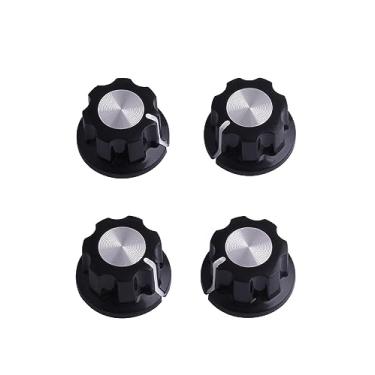 Imagem de Metallor Botões de controle de potenciômetro de guitarra, botão de tom de volume, mini botão de pedal de efeito 6 mm, eixo preto com tampa prateada para baixo ou pedais de efeito e amplificadores