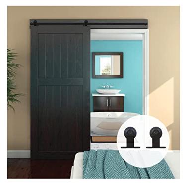 Imagem de Kit de ferragens de aço para porta de celeiro de madeira deslizante de 11 a 9,6 m, estilo clássico, cabides pretos em forma de T para porta única (cor: preto, tamanho: 2130 mm)