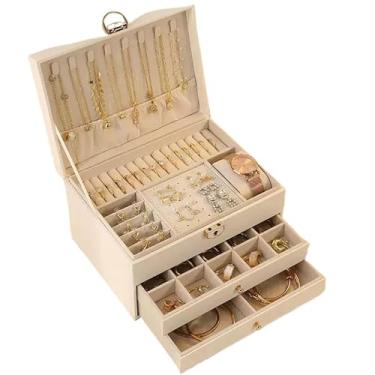 Imagem de Porta Jóias Caixa Organizadora De Jóias Feminina Em Couro Com Duas Camadas/Anéis/Colar Fecho (BRANCO/3077)