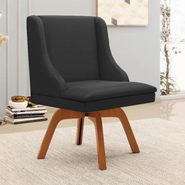 Imagem de Kit 8 Cadeiras Estofadas Para Sala De Jantar Base Giratória De Madeira Lia Sintético Preto - Ibiza