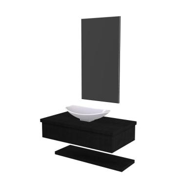 Imagem de Conjunto Bancada C-cuba L45, Prateleira E Espelheira Metrópole 806 Nogal Preto ônix