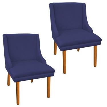 Imagem de Kit 2 Cadeiras de Jantar Liz Suede Azul Marinho Pé Palito