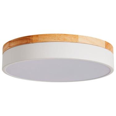 Imagem de Plafon de Sobrepor Redondo Branco Estilo Madeira 30cm Led 20W 3 em 1 Bivolt 16118-PL