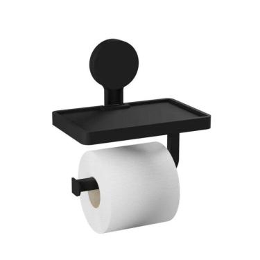 Imagem de Suporte Papel Higiênico Porta Lenço Celular Preto Fosco