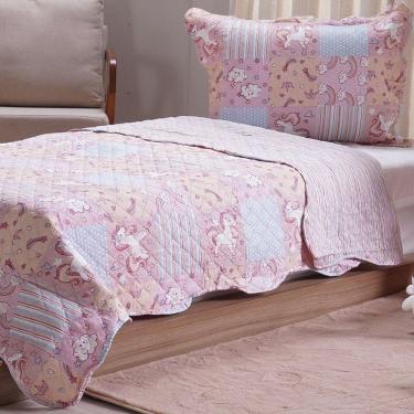 Imagem de Kit Colcha Casal Ultra Lisse Kids New Rolinho 210x230cm Unicórnio
