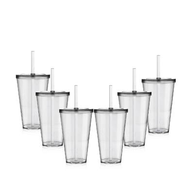 Imagem de Kit 6 Copos Big Drink Tampa E Canudo Acrílico Krystalon