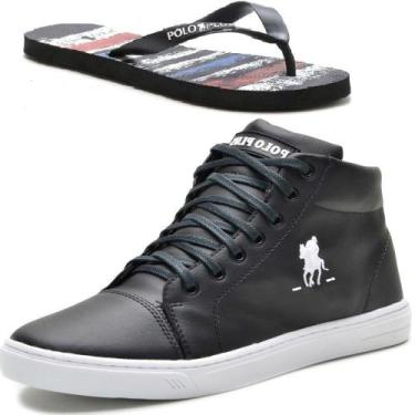 Imagem de Kit Tênis Casual Com Sola Reta Cadarço Mais Chinelo básico Polo Plus C