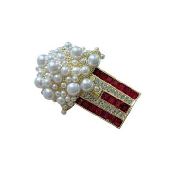 Imagem de Broche Balde de Pipoca com Pedras e Pérolas - - Pistache Acessórios, D