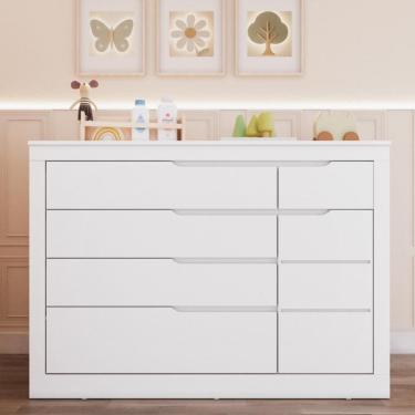 Imagem de Cômoda Infantil Grande 5 Gavetas 1 Porta Fraldario Cléo 100% MDF Branco Carolina Baby