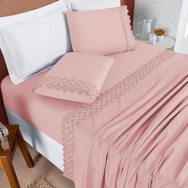 Imagem de Jogo de Lençol C/ Elástico Casal King Bordado Inglês 200 Fios Nobless 