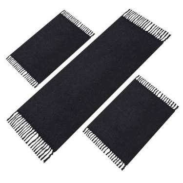 Imagem de Kit Jogo De Tapete Para Cozinha Tipo Passadeira 3 Peças Cor:Preto com 