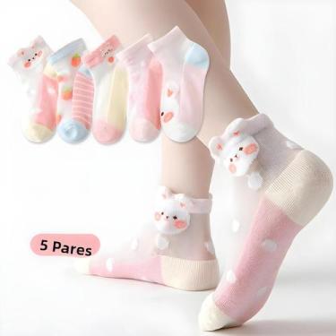 Imagem de Meias De Algodão Respiráveis Para Meninas, 5 Pares, Meias Curtas De Ve