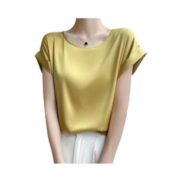 Imagem de Camisola Feminina De Seda Com Decote Redondo, Blusa Solta De Cetim Sem