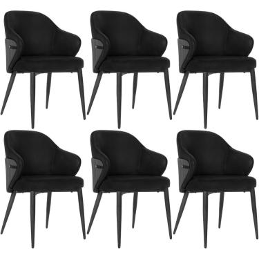 Imagem de Kit 6 Cadeiras De Jantar Estofada Milano Design Italiano Com Encosto Ergonômico - Preto/cinza