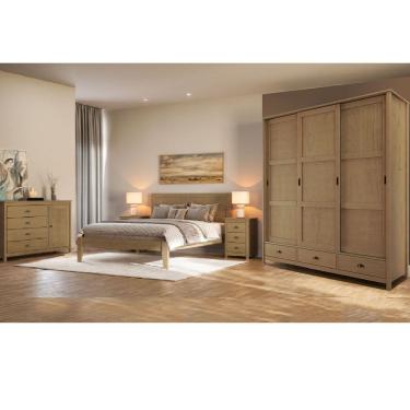 Imagem de Conjunto Quarto Topázio Freijó: Guarda-Roupa 3 Portas Correr, Cômoda, Cama Casal e 2 Me...