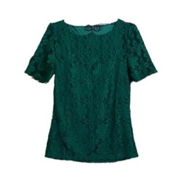 Imagem de Blusa feminina de renda de verão camisa casual sólida oca roupas top -