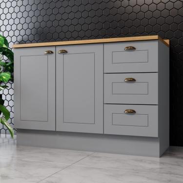 Imagem de Balcão De Cozinha Com Tampo Henn Americana 120cm 2 Portas Cinza / Nature