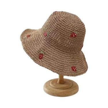 Imagem de Chapéu De Sol Colorido Dobrável De Palha De Ráfia Arco-Íris Para Mulhe