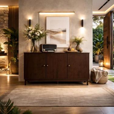 Imagem de Aparador 3 Portas Balcão Madeira Maciça Marrom Sala Cozinha Cor:Freijó