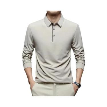 Imagem de Camisa Polo Masculina De Manga Longa Em Cor Sólida, Casual Para Negóci