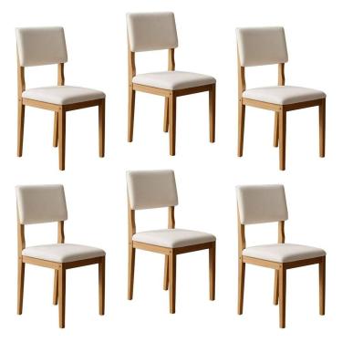 Imagem de Kit 6 Cadeiras para Sala de Jantar Pés Madeira Maciça Carol Cinamomo/Palha