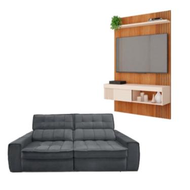Imagem de Kit Sofa Matielo America 3 Lugares Retratil Reclinavel com Painel TV 45 Jade Caemmun